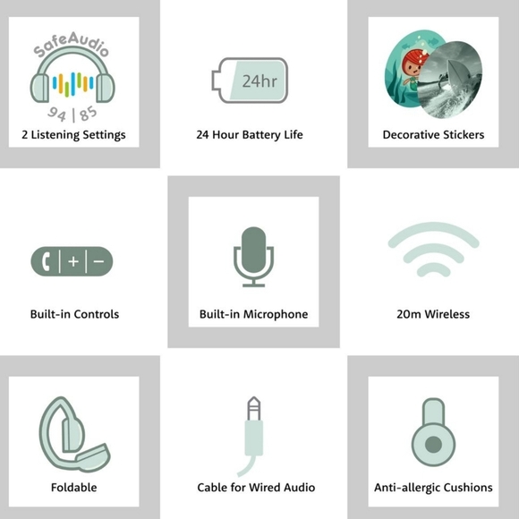 Teal BuddyPhones POP Fun Wireless Headphones With Stickers - Picture 3 of 4